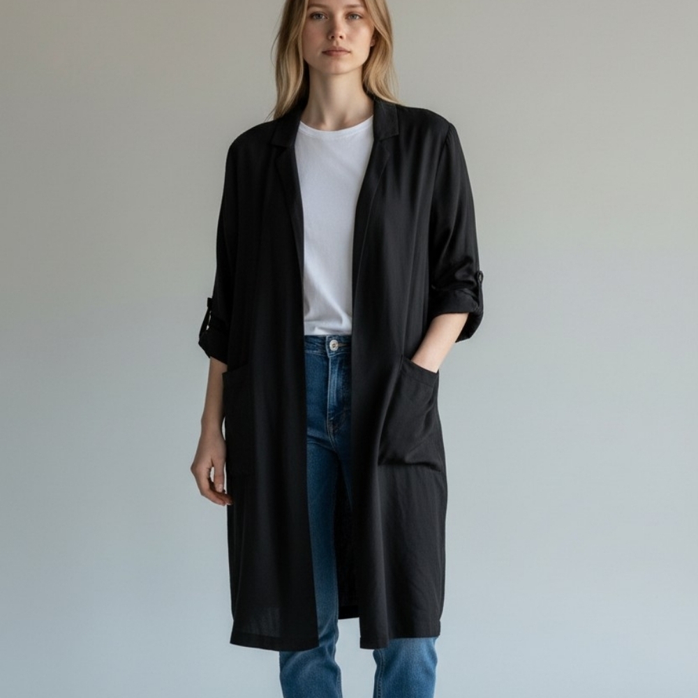 American Vintage Longline Open-Front Blazer in Charcoal